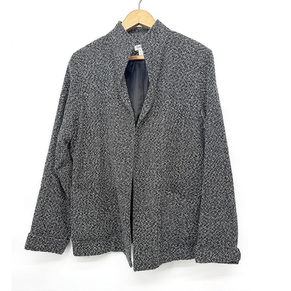 Coldwater Creek Tweed Open Front Jacket Black White Wool Blend Professional L